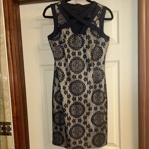 Enfocus Studio Navy and Cream Lace Bodycon Dress.   New Without Tags